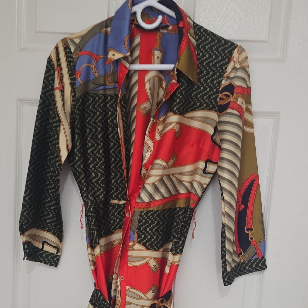 Zara Multicolor Geometric Button Up Dress - Picture 2 of 9